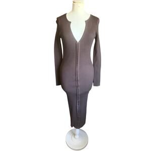 ZARA Fitted Hook Closure Knit Dress – Brown – Stretch Midi